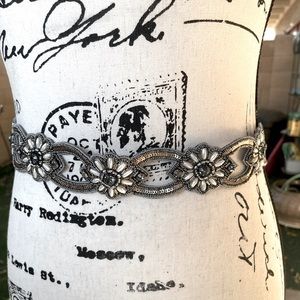 Unique Beaded Sequins Floral Scallop Edge Stretch Snap Cotton Belt India Made LG